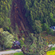 An aerial photo shows the aftermath of a large landslide that occurred after an earthquake hit Atsuma in Hokkaido.
